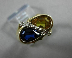 ANTIQUE 1.79CT DIAMOND CITRINE SAPPHIRE 14KT YELLOW GOLD DOUBLE PEAR RING #21449