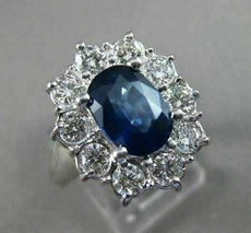 ANTIQUE LARGE 3.57CT DIAMOND & AAA SAPPHIRE 18KT WHITE GOLD OVAL CLUSTER RING
