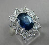ANTIQUE LARGE 3.57CT DIAMOND & AAA SAPPHIRE 18KT WHITE GOLD OVAL CLUSTER RING