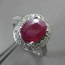 ANTIQUE 2.3CT DIAMOND & RUBY 14KT WHITE GOLD HALO DESIGN ENGAGEMENT RING #19115