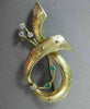 ANTIQUE LARGE DIAMOND & AAA EMERALD 18KT 2 TONE GOLD MUSICAL NOTE BROOCH #22500