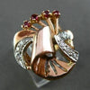 ANTIQUE .30CT OLD MINE DIAMOND & RUBY 14KT WHITE & ROSE GOLD FLOWER RING #21170