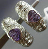 LARGE 1.94CT DIAMOND & AMETHYST 18K WHITE GOLD 3D HEART HANGING CLIP ON EARRINGS