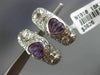 LARGE 1.94CT DIAMOND & AMETHYST 18K WHITE GOLD 3D HEART HANGING CLIP ON EARRINGS