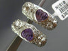 LARGE 1.94CT DIAMOND & AMETHYST 18K WHITE GOLD 3D HEART HANGING CLIP ON EARRINGS