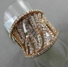 ANTIQUE LARGE 1.56CT ROUND & BAGUETTE DIAMOND 14KT ROSE GOLD 3D LEAF FUN RING