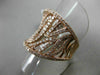 ANTIQUE LARGE 1.56CT ROUND & BAGUETTE DIAMOND 14KT ROSE GOLD 3D LEAF FUN RING