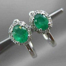 .72CT DIAMOND & AAA EMERALD 14KT WHITE GOLD 3D OVAL LEVERBACK HANGING EARRINGS