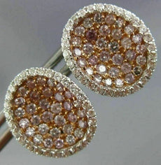 LARGE 2.16CT WHITE & PINK DIAMOND 18KT WHITE & ROSE GOLD OVAL HALO STUD EARRINGS