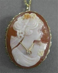 ANTIQUE HABILLE EURO DIAMOND 14K YELLOW GOLD SHELL CAMEO PIN PEDANT ITALY #20632