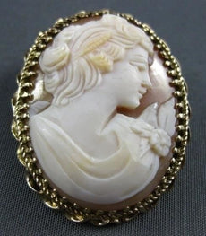 ANTIQUE LARGE 14KT YELLOW HAND CARVED LADY SHELL CAMEO PENDANT & BROOCH #22104