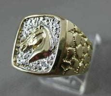 ANTIQUE LARGE 14KT WHITE & YELLOW GOLD NUGGET RECTANGULAR HORSE RING 15mm #22458