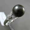 ESTATE .16CT DIAMOND 18KT WHITE GOLD 3D TAHITIAN PEARL FLOWER LEAF SOLITARE RING