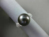 ESTATE .16CT DIAMOND 18KT WHITE GOLD 3D TAHITIAN PEARL FLOWER LEAF SOLITARE RING