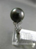 ESTATE .16CT DIAMOND 18KT WHITE GOLD 3D TAHITIAN PEARL FLOWER LEAF SOLITARE RING