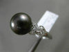 ESTATE .16CT DIAMOND 18KT WHITE GOLD 3D TAHITIAN PEARL FLOWER LEAF SOLITARE RING