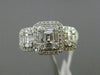 ESTATE WIDE .89CT ROUND & BAGUETTE DIAMOND 18KT WHITE GOLD HALO PROMISE RING