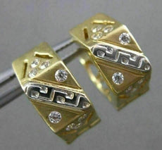 ESTATE 14KT TWO TONE GOLD HEXAGON ETOILE DOUBLE SIDED CZ HUGGIE EARRINGS #24343