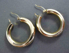 ESTATE WIDE 14KT YELLOW GOLD CLASSIC ROUND HOOP 3D HANGING EARRINGS #24350