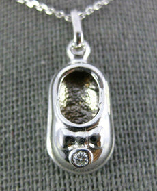 ESTATE .03CT DIAMOND 14KT WHITE GOLD 3D BOW ETOILE BABY GIRL SHOE PENDANT #1721