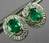 ESTATE 1.10CT DIAMOND & AAA EMERALD 14KT WHITE GOLD 3D OVAL HALO STUD EARRINGS