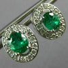 ESTATE 1.10CT DIAMOND & AAA EMERALD 14KT WHITE GOLD 3D OVAL HALO STUD EARRINGS