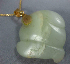 ANTIQUE JADE 14KT YELLOW GOLD 3D HANDCRAFTED CLASSIC LUCKY FISH PENDANT #25825