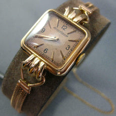 ANTIQUE JAEGER-LECOULTER 14KT ROSE GOLD 3D CLASSIC SQUARE SWISS WATCH #22937