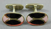 ANTIQUE LARGE 14KT YELLOW GOLD OVAL BLACK & PINK ENAMEL CUFF LINKS #21207
