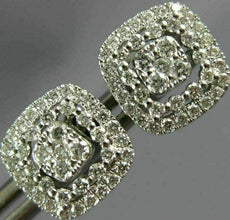 LARGE .67CT DIAMOND 18KT WHITE GOLD 3D SQUARE HALO CLUSTER STUD JACKET EARRINGS