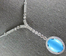 ANTIQUE 8.95CT DIAMOND & AAA TURQUOISE 14K WHITE GOLD OVAL LARIAT NECKLACE #2555