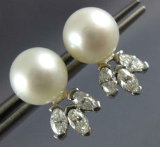 LARGE .90CT DIAMOND & AAA SOUTH SEA PEARL 14KT WHITE GOLD 3D STUD EARRINGS #2917