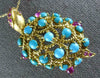 ANTIQUE LARGE 5.0CT AAA RUBY & TURQUOISE 18K YELLOW GOLD TURTLE BROOCH PIN #1909