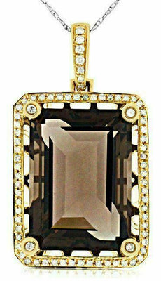 15.76CT DIAMOND & AAA SMOKY TOPAZ 14KT YELLOW GOLD 3D EMERALD CUT ETOILE PENDANT