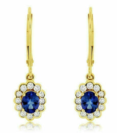 ESTATE 1.03CT DIAMOND & AAA TANZANITE 14K YELLOW GOLD 3D FLOWER HANGING EARRINGS