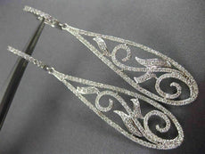 LONG 1.47CT DIAMOND 18KT WHITE GOLD FILIGREE FLOWER LEVER BACK HANGING EARRINGS