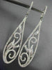 LONG 1.47CT DIAMOND 18KT WHITE GOLD FILIGREE FLOWER LEVER BACK HANGING EARRINGS