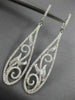 LONG 1.47CT DIAMOND 18KT WHITE GOLD FILIGREE FLOWER LEVER BACK HANGING EARRINGS