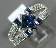 1.08CT ROUND DIAMOND & AAA PRINCESS SAPPHIRE 14KT WHITE GOLD INVISIBLE FUN RING