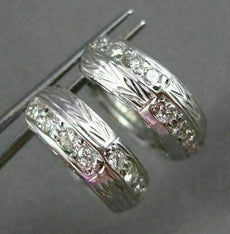 ANTIQUE WIDE .35CT DIAMOND 18KT WHITE GOLD FILIGREE HUGGIE EARRINGS #11988