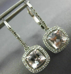 ESTATE 1.83CT AAA MORGANITE 14K WHITE GOLD 3D CUSHION LEVERBACK HANGING EARRINGS