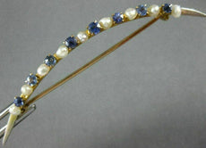 ANTIQUE .60CT AAA SAPPHIRE & SOUTH SEA PEARL 14KT YELLOW GOLD BROOCH PIN #26420