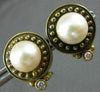 ANTIQUE .14CT DIAMOND & AAA SOUTH SEA PEARL 14KT YELLOW GOLD 3D EARRINGS #17204