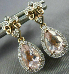 1.75CT DIAMOND & AAA MORGANITE 14KT WHITE & ROSE GOLD TEAR DROP HANGING EARRINGS
