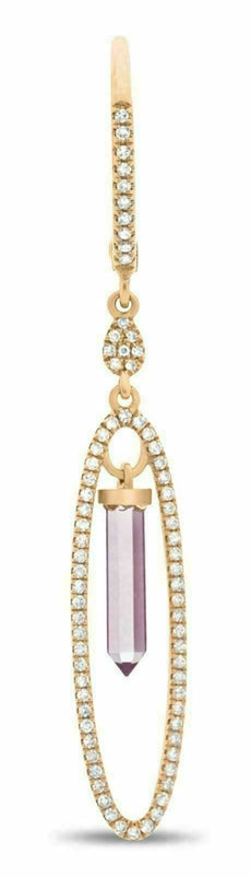 1.27CT DIAMOND & AAA PINK AMETHYST 14K ROSE GOLD OVAL LEVERBACK HANGING EARRINGS
