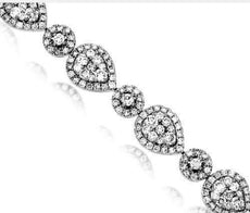6.50CT DIAMOND 14K WHITE GOLD 3D ROUND & PEAR SHAPE CLUSTER HALO TENNIS BRACELET