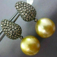 LARGE 2.65CT CHAMPAGNE DIAMOND & SOUTH SEA PEARL 18K BLACK GOLD HANGING EARRINGS