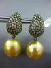 LARGE 2.65CT CHAMPAGNE DIAMOND & SOUTH SEA PEARL 18K BLACK GOLD HANGING EARRINGS