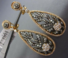 ESTATE LARGE 3.44CT DIAMOND 18K ROSE & BLACK GOLD OPEN FILIGREE HANGING EARRINGS