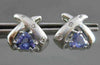 ESTATE 1.0CT DIAMOND & AAA TANZANITE 14KT WHITE GOLD TRILLION X STUD EARRINGS